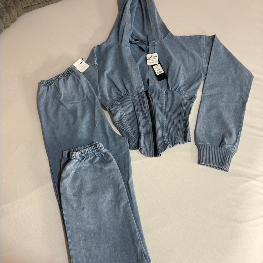 NWT Fashion Nova Maribel Vintage Wash Jogger Set - Denim